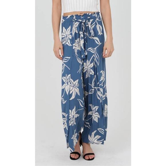 Angie Split Leg Palazzo Pants πΊ Blue Floral Boho Wide Leg | Small | Rayon - Picture 2 of 8